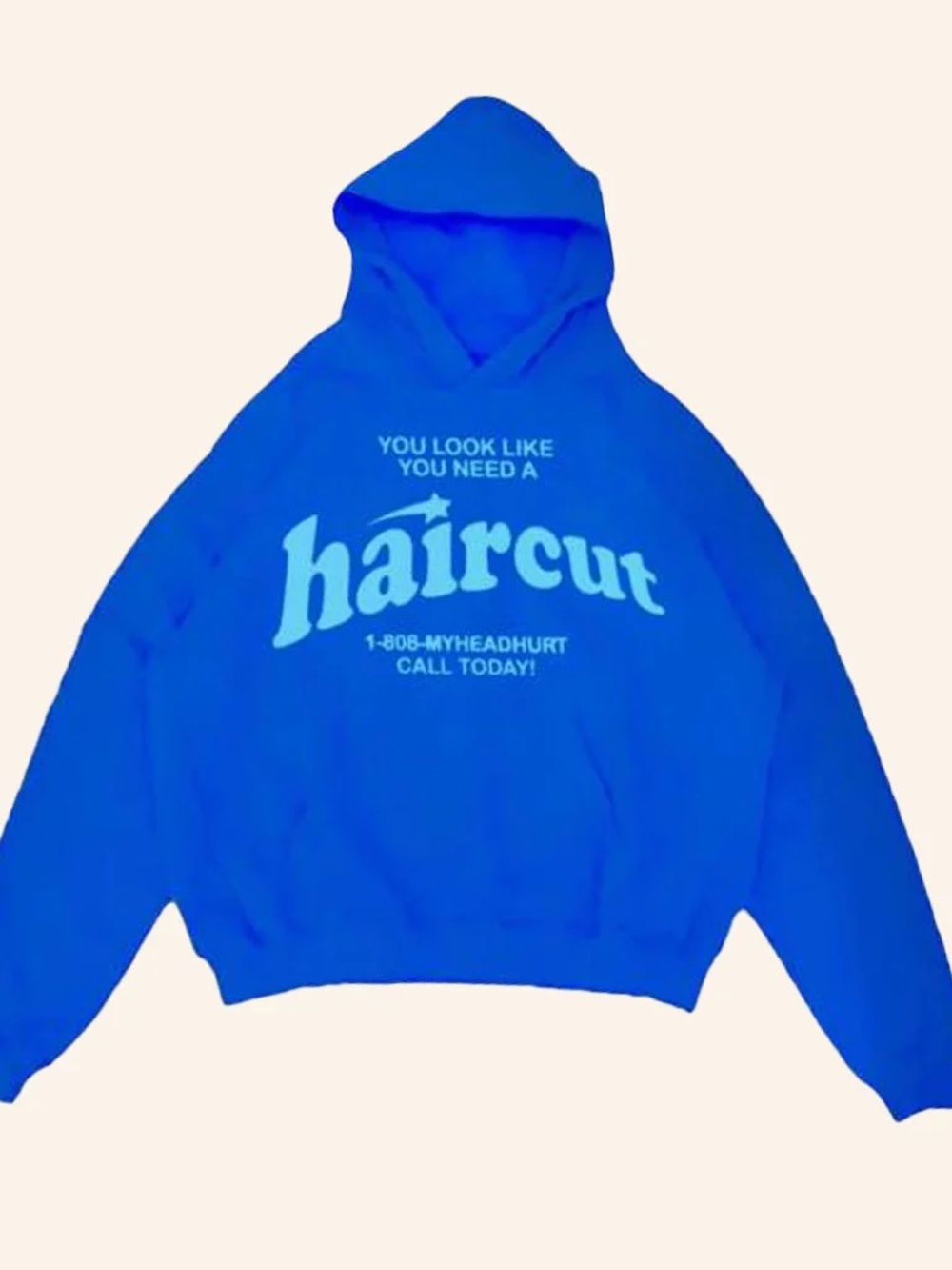 Blue Graphic Hoodie - "Haircut" Print